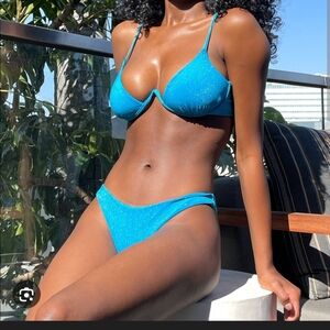 Beach Bunny Teal Bikini Set Underwire Top And Vintage House Of CB sheer Angled